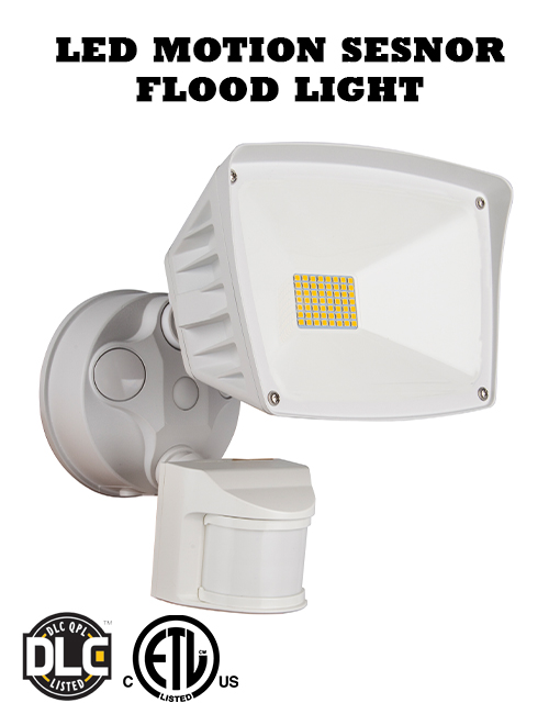 40 WATT White Motion Sensor Activated ETL DLC LED Flood Outdoor Security Light 